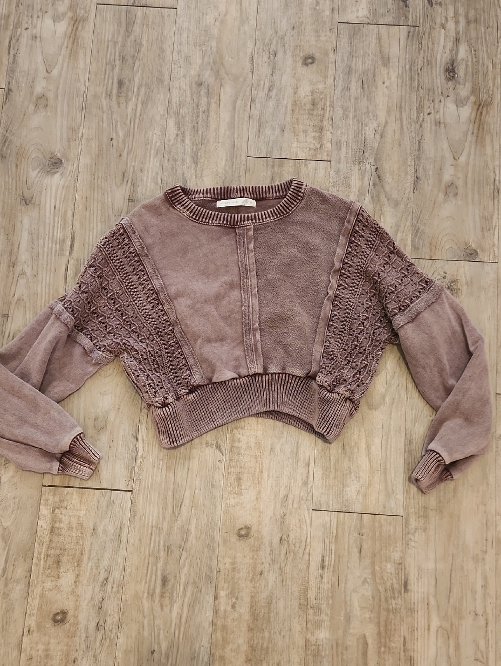Altar'd State Mauve Textured Cropped Crewneck Sweater